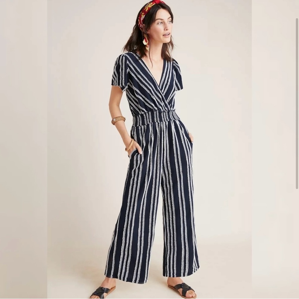 Anthropologie Striped Jumpsuit - Petite Small